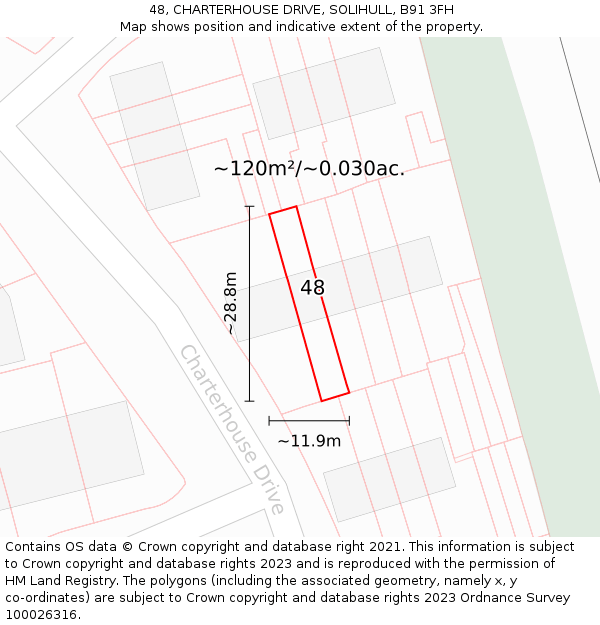 48, CHARTERHOUSE DRIVE, SOLIHULL, B91 3FH: Plot and title map