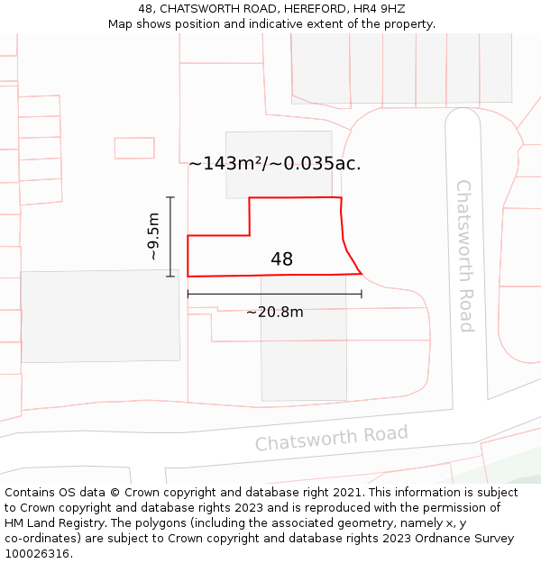 48, CHATSWORTH ROAD, HEREFORD, HR4 9HZ: Plot and title map