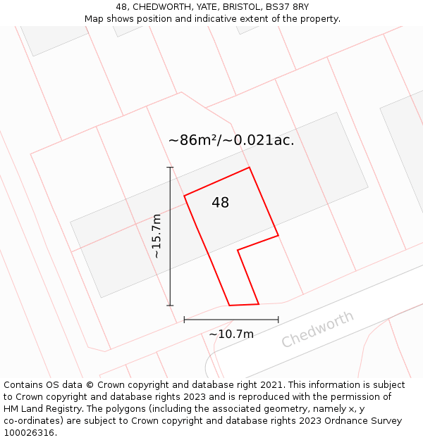 48, CHEDWORTH, YATE, BRISTOL, BS37 8RY: Plot and title map