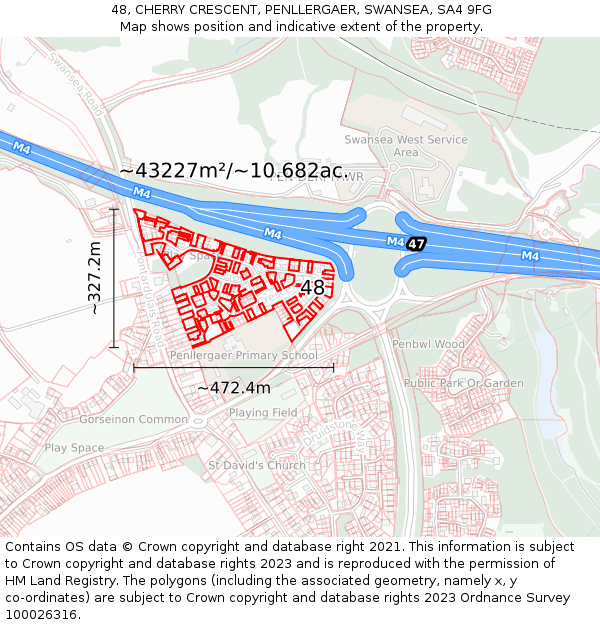 48, CHERRY CRESCENT, PENLLERGAER, SWANSEA, SA4 9FG: Plot and title map