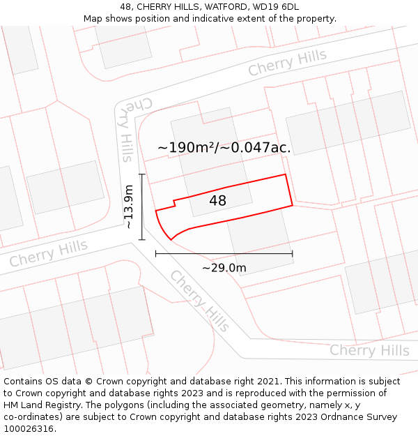 48, CHERRY HILLS, WATFORD, WD19 6DL: Plot and title map