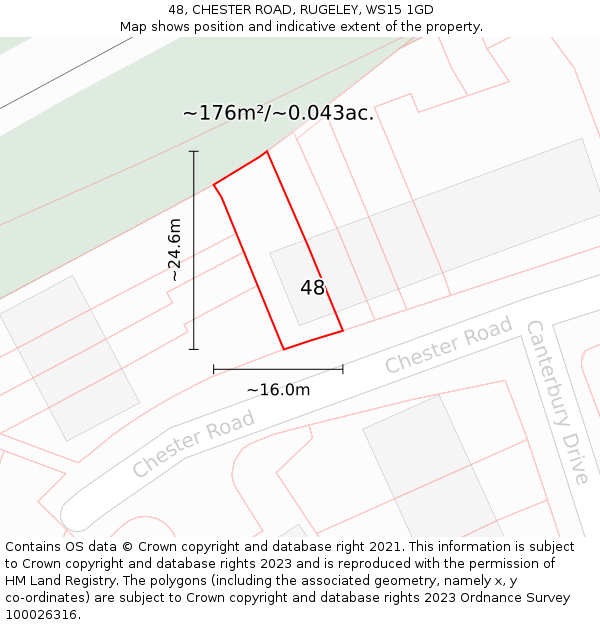 48, CHESTER ROAD, RUGELEY, WS15 1GD: Plot and title map