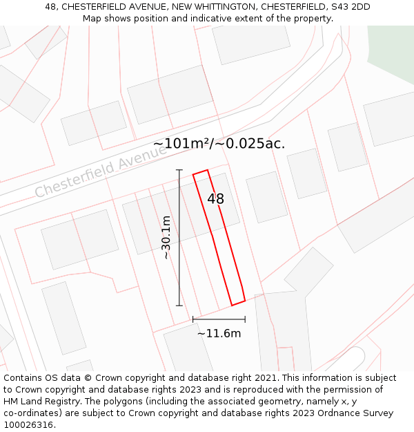 48, CHESTERFIELD AVENUE, NEW WHITTINGTON, CHESTERFIELD, S43 2DD: Plot and title map