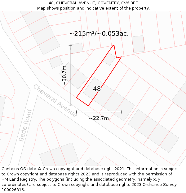 48, CHEVERAL AVENUE, COVENTRY, CV6 3EE: Plot and title map