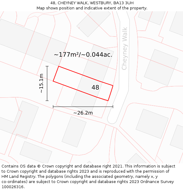 48, CHEYNEY WALK, WESTBURY, BA13 3UH: Plot and title map