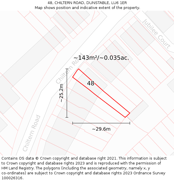 48, CHILTERN ROAD, DUNSTABLE, LU6 1ER: Plot and title map