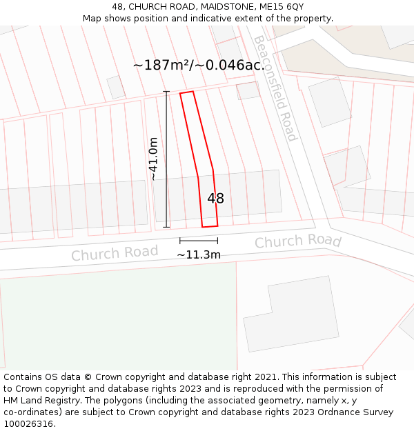 48, CHURCH ROAD, MAIDSTONE, ME15 6QY: Plot and title map