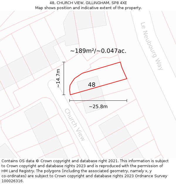 48, CHURCH VIEW, GILLINGHAM, SP8 4XE: Plot and title map