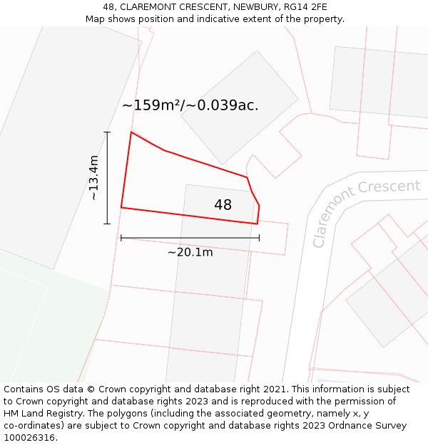 48, CLAREMONT CRESCENT, NEWBURY, RG14 2FE: Plot and title map