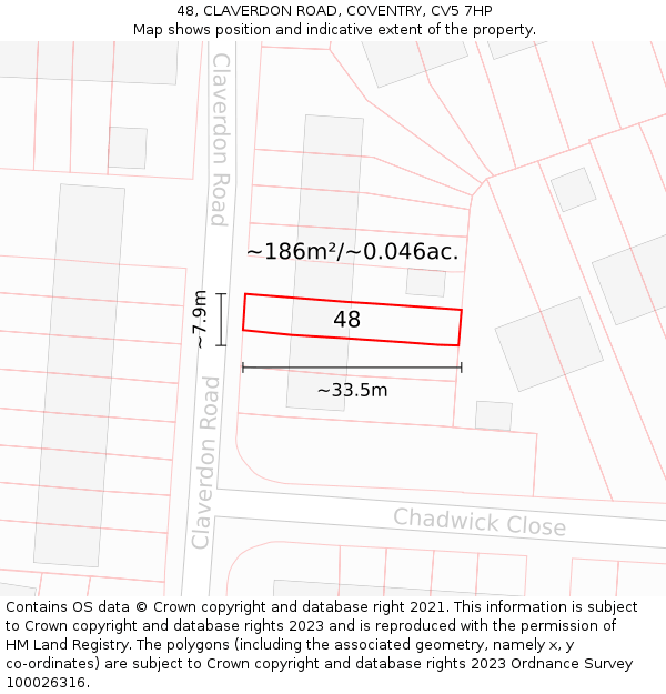 48, CLAVERDON ROAD, COVENTRY, CV5 7HP: Plot and title map