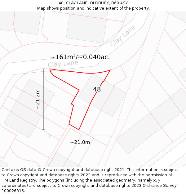 48, CLAY LANE, OLDBURY, B69 4SY: Plot and title map