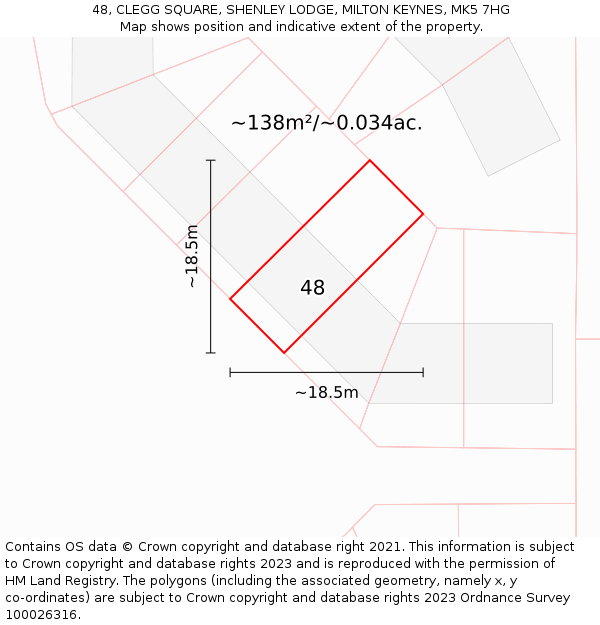 48, CLEGG SQUARE, SHENLEY LODGE, MILTON KEYNES, MK5 7HG: Plot and title map
