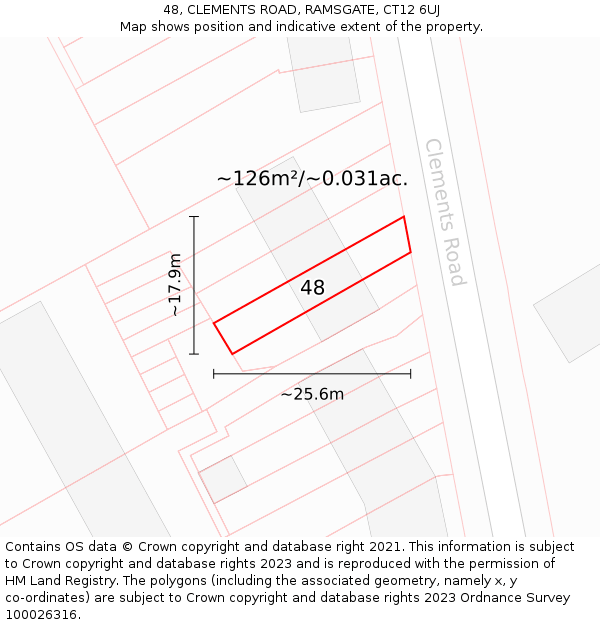 48, CLEMENTS ROAD, RAMSGATE, CT12 6UJ: Plot and title map