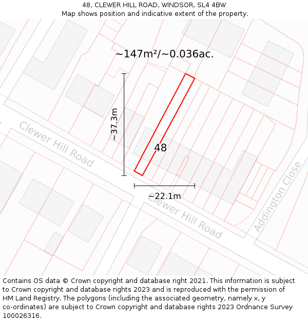 48, CLEWER HILL ROAD, WINDSOR, SL4 4BW: Plot and title map