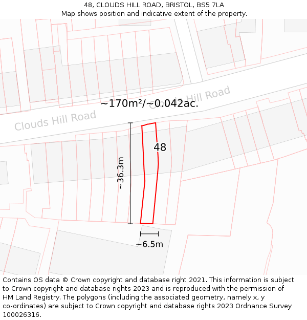 48, CLOUDS HILL ROAD, BRISTOL, BS5 7LA: Plot and title map