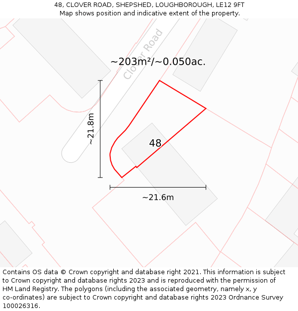 48, CLOVER ROAD, SHEPSHED, LOUGHBOROUGH, LE12 9FT: Plot and title map