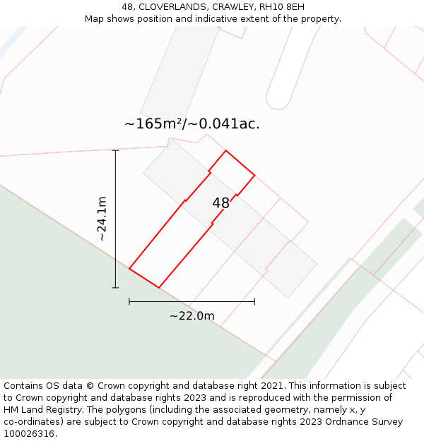 48, CLOVERLANDS, CRAWLEY, RH10 8EH: Plot and title map
