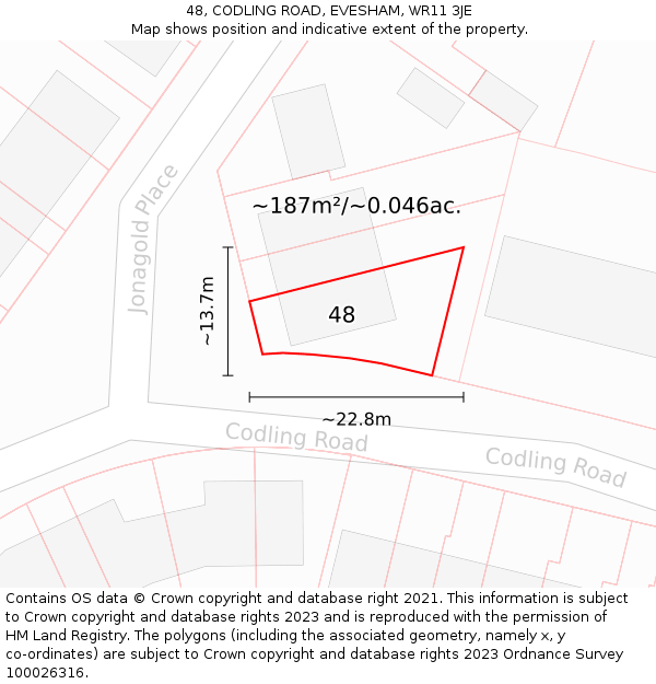 48, CODLING ROAD, EVESHAM, WR11 3JE: Plot and title map