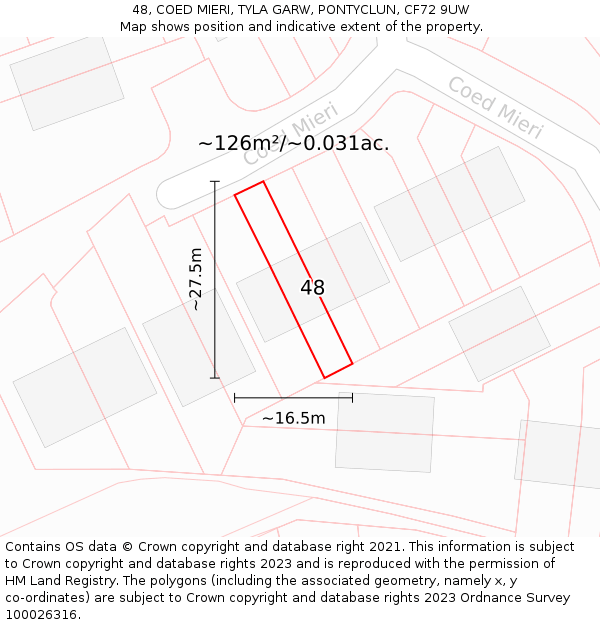 48, COED MIERI, TYLA GARW, PONTYCLUN, CF72 9UW: Plot and title map