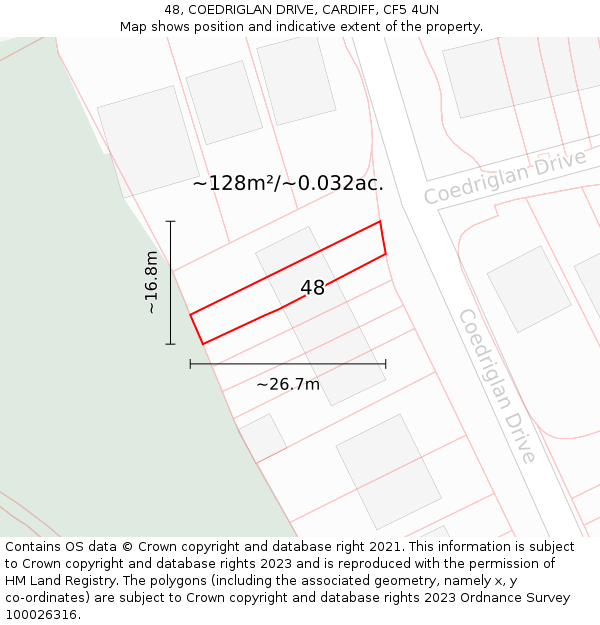 48, COEDRIGLAN DRIVE, CARDIFF, CF5 4UN: Plot and title map