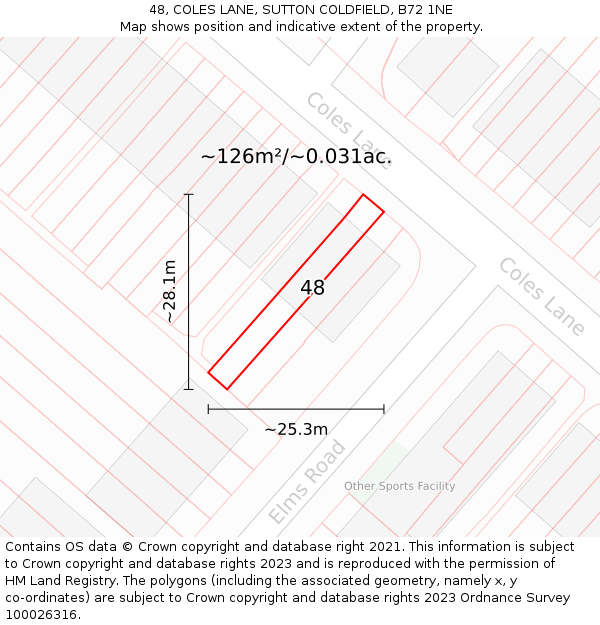 48, COLES LANE, SUTTON COLDFIELD, B72 1NE: Plot and title map