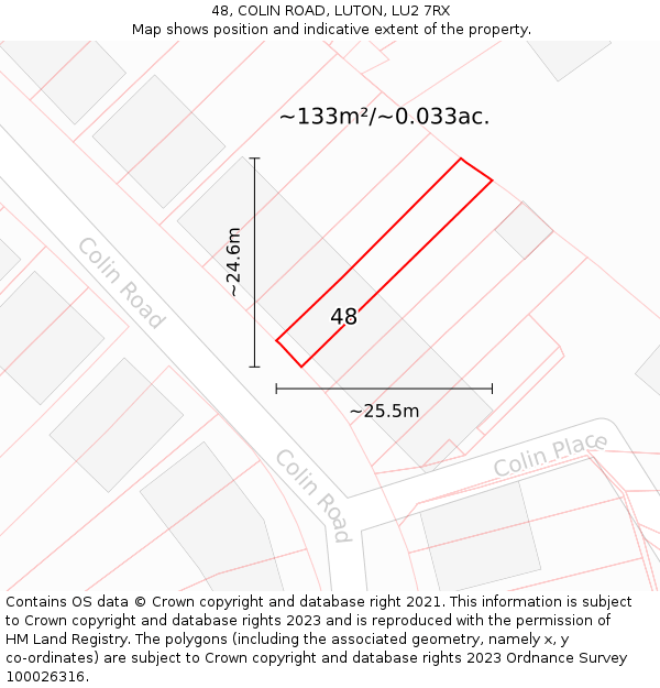 48, COLIN ROAD, LUTON, LU2 7RX: Plot and title map