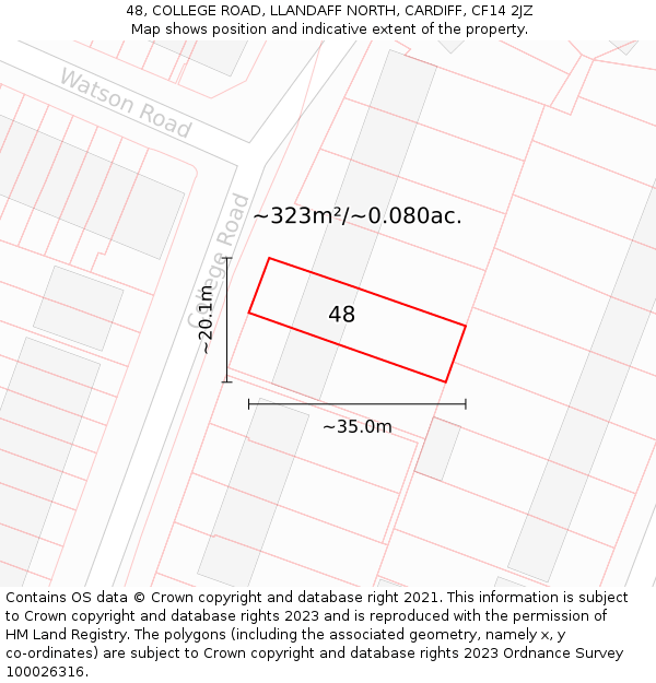 48, COLLEGE ROAD, LLANDAFF NORTH, CARDIFF, CF14 2JZ: Plot and title map