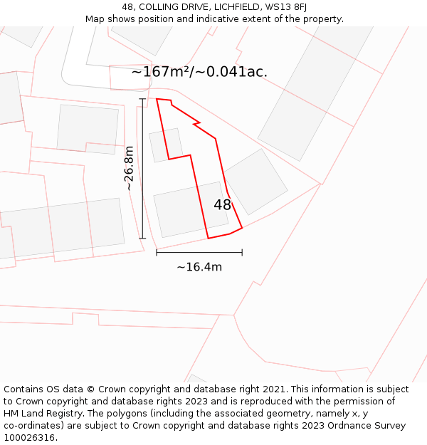 48, COLLING DRIVE, LICHFIELD, WS13 8FJ: Plot and title map