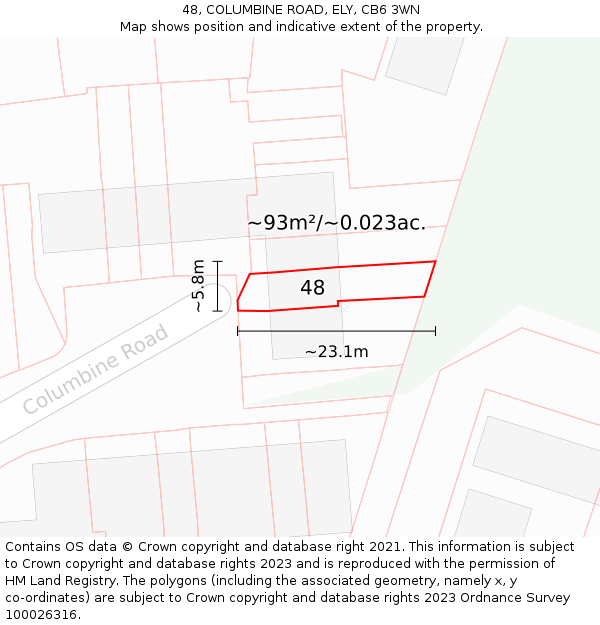 48, COLUMBINE ROAD, ELY, CB6 3WN: Plot and title map