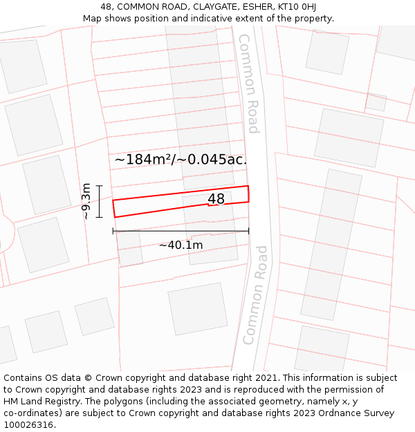 48, COMMON ROAD, CLAYGATE, ESHER, KT10 0HJ: Plot and title map