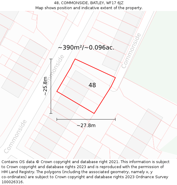 48, COMMONSIDE, BATLEY, WF17 6JZ: Plot and title map