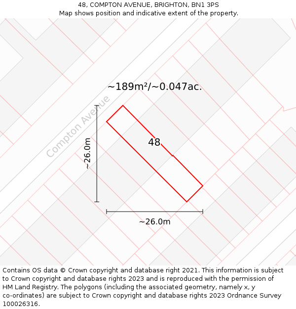 48, COMPTON AVENUE, BRIGHTON, BN1 3PS: Plot and title map
