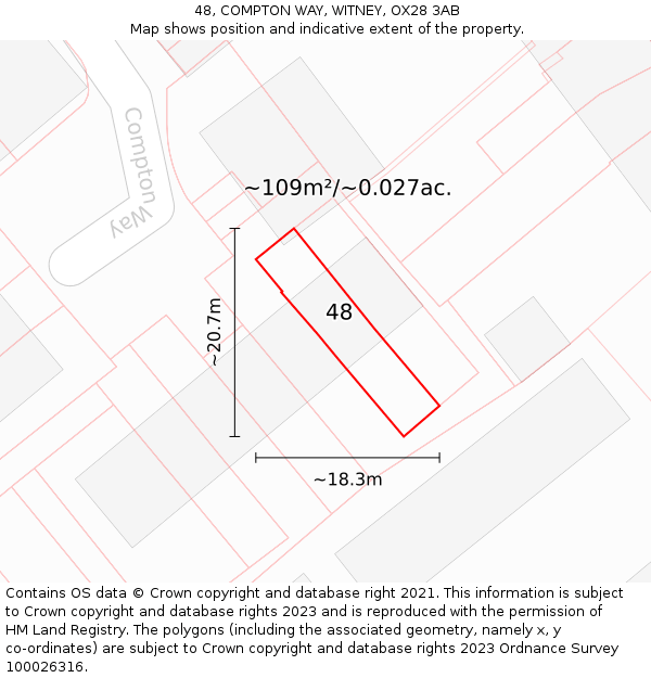 48, COMPTON WAY, WITNEY, OX28 3AB: Plot and title map