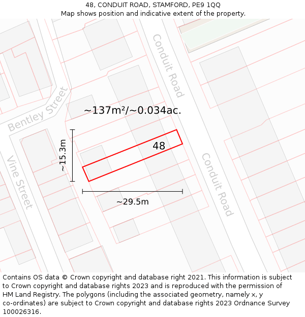 48, CONDUIT ROAD, STAMFORD, PE9 1QQ: Plot and title map