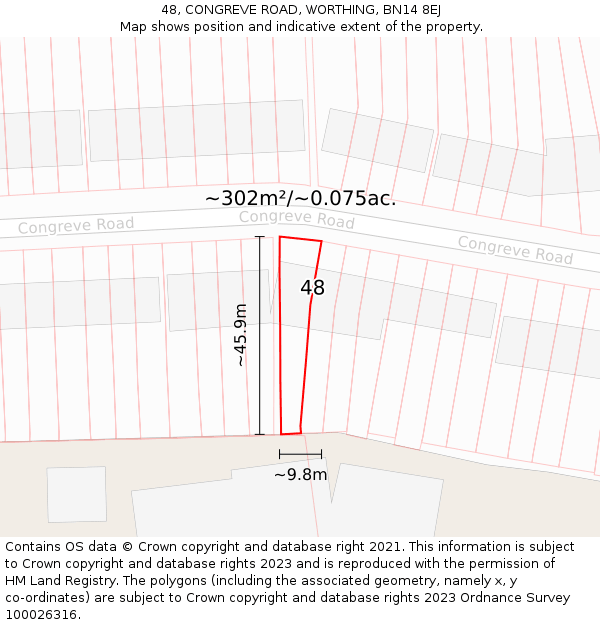 48, CONGREVE ROAD, WORTHING, BN14 8EJ: Plot and title map