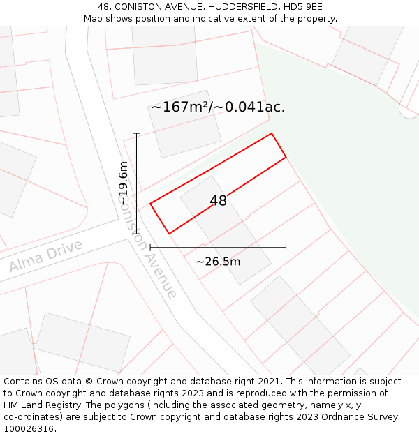 48, CONISTON AVENUE, HUDDERSFIELD, HD5 9EE: Plot and title map