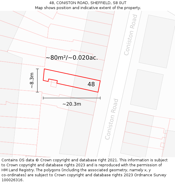 48, CONISTON ROAD, SHEFFIELD, S8 0UT: Plot and title map