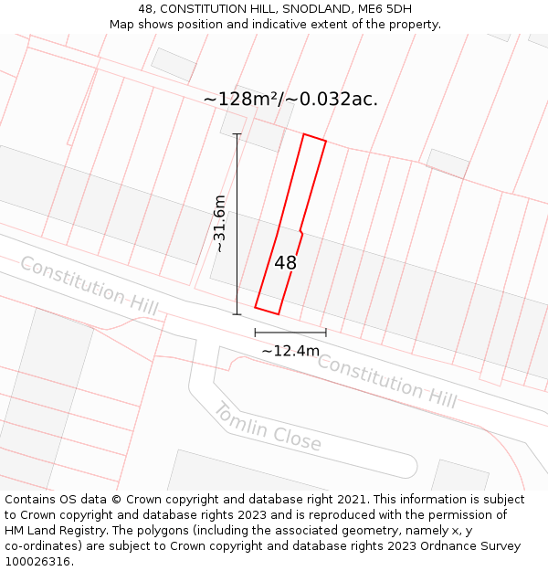 48, CONSTITUTION HILL, SNODLAND, ME6 5DH: Plot and title map