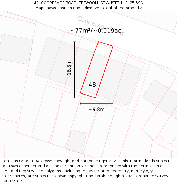 48, COOPERAGE ROAD, TREWOON, ST AUSTELL, PL25 5SN: Plot and title map
