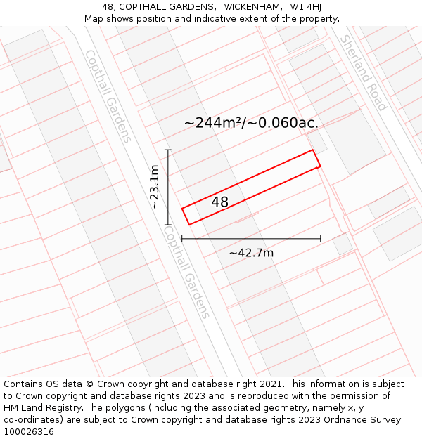 48, COPTHALL GARDENS, TWICKENHAM, TW1 4HJ: Plot and title map