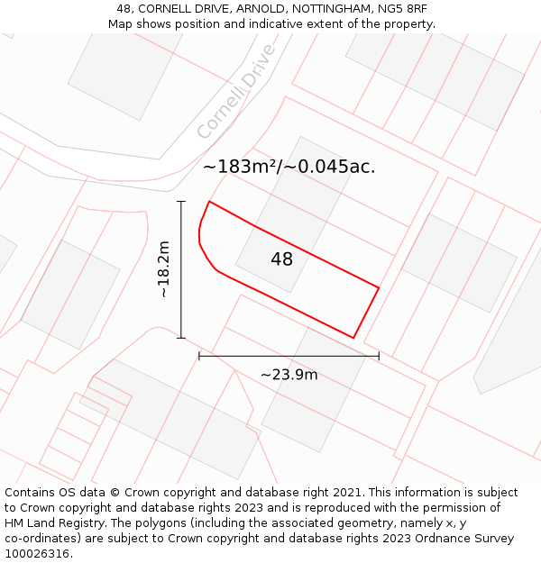 48, CORNELL DRIVE, ARNOLD, NOTTINGHAM, NG5 8RF: Plot and title map