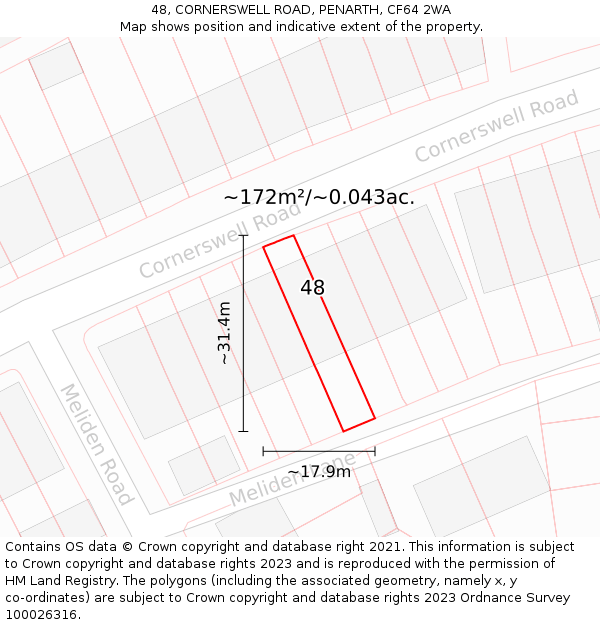 48, CORNERSWELL ROAD, PENARTH, CF64 2WA: Plot and title map