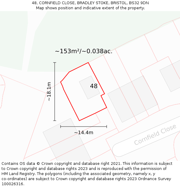 48, CORNFIELD CLOSE, BRADLEY STOKE, BRISTOL, BS32 9DN: Plot and title map