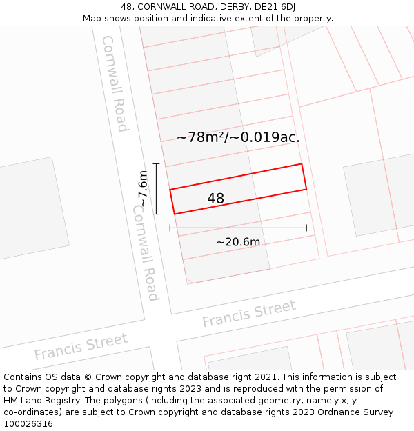 48, CORNWALL ROAD, DERBY, DE21 6DJ: Plot and title map