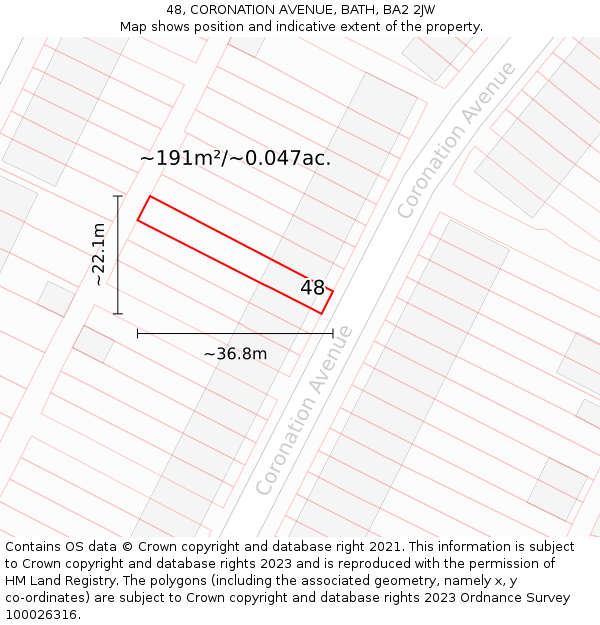 48, CORONATION AVENUE, BATH, BA2 2JW: Plot and title map