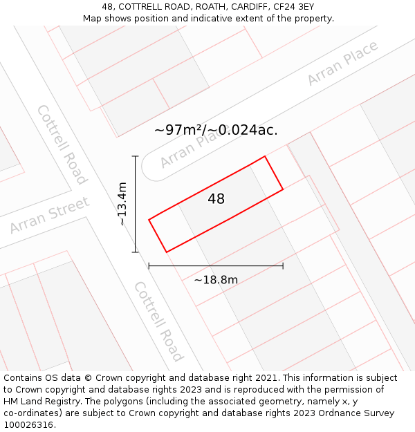 48, COTTRELL ROAD, ROATH, CARDIFF, CF24 3EY: Plot and title map