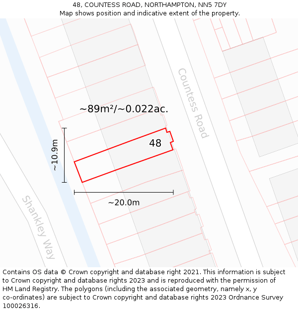 48, COUNTESS ROAD, NORTHAMPTON, NN5 7DY: Plot and title map