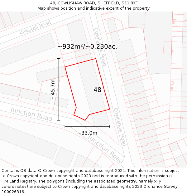 48, COWLISHAW ROAD, SHEFFIELD, S11 8XF: Plot and title map