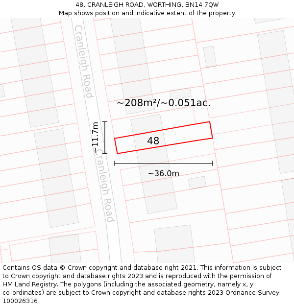 48, CRANLEIGH ROAD, WORTHING, BN14 7QW: Plot and title map