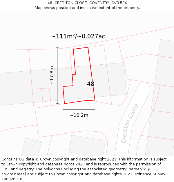 48, CREDITON CLOSE, COVENTRY, CV3 5PX: Plot and title map